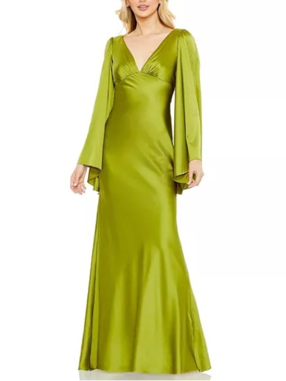 NWT Ieena Mac Duggal 68344 Charmeuse Bell Sleeve Empire Waist Gown Sz 2